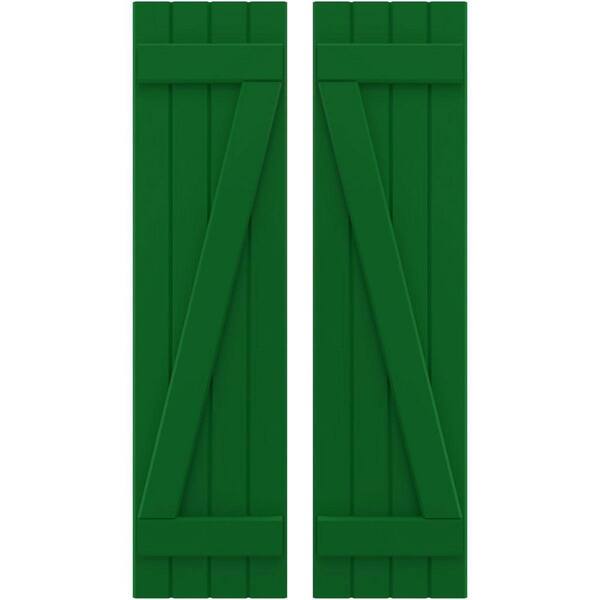 Ekena Millwork 14 in. W x 58 in. H Americraft 4-Board Exterior Real Wood Joined Board and Batten Shutters with Z-Bar in Viridian Green