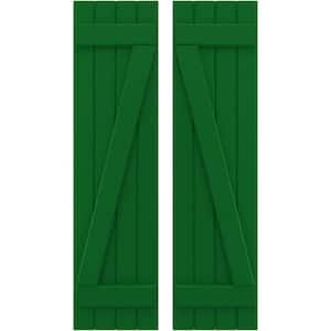 14 in. W x 69 in. H Americraft 4-Board Exterior Real Wood Joined Board and Batten Shutters with Z-Bar in Viridian Green