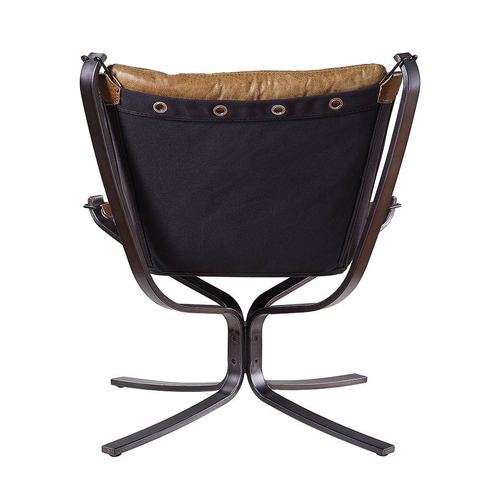 Vintage Coffee Top Grain Leather and Metal Accent Chair