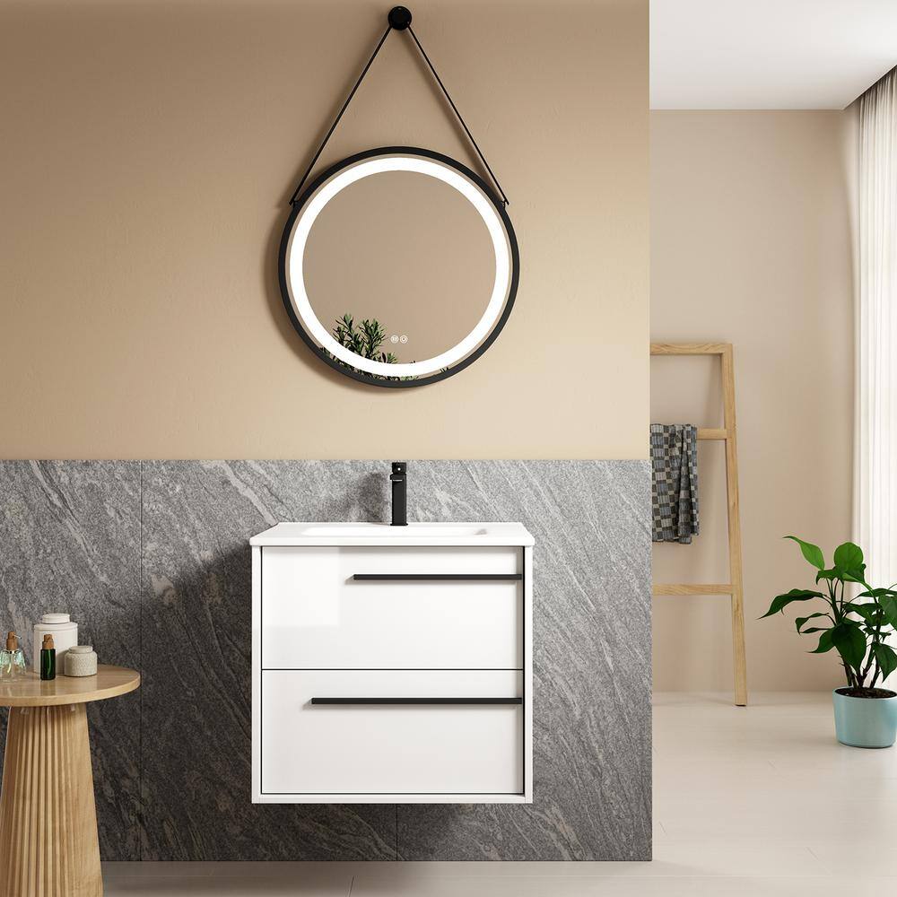 Lotus 28'' Glossy White Ceramic Single Bathroom Vanity