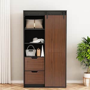 40 in. W x 18.7 in. D x 71 in. H Brown Wardrobe Linen Cabinet with Hanging Rod, Drawers and Door