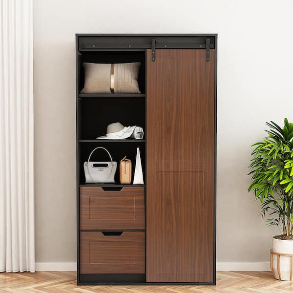 40 in. W x 18.7 in. D x 71 in. H Brown Wardrobe Linen Cabinet with ...