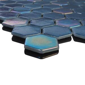 Glass Tile Love Eternal Love Hex Blue Mix 11 in. x 16.325 in. Glossy Glass Patterned Floor Tile (10.76 sq. ft./Case)