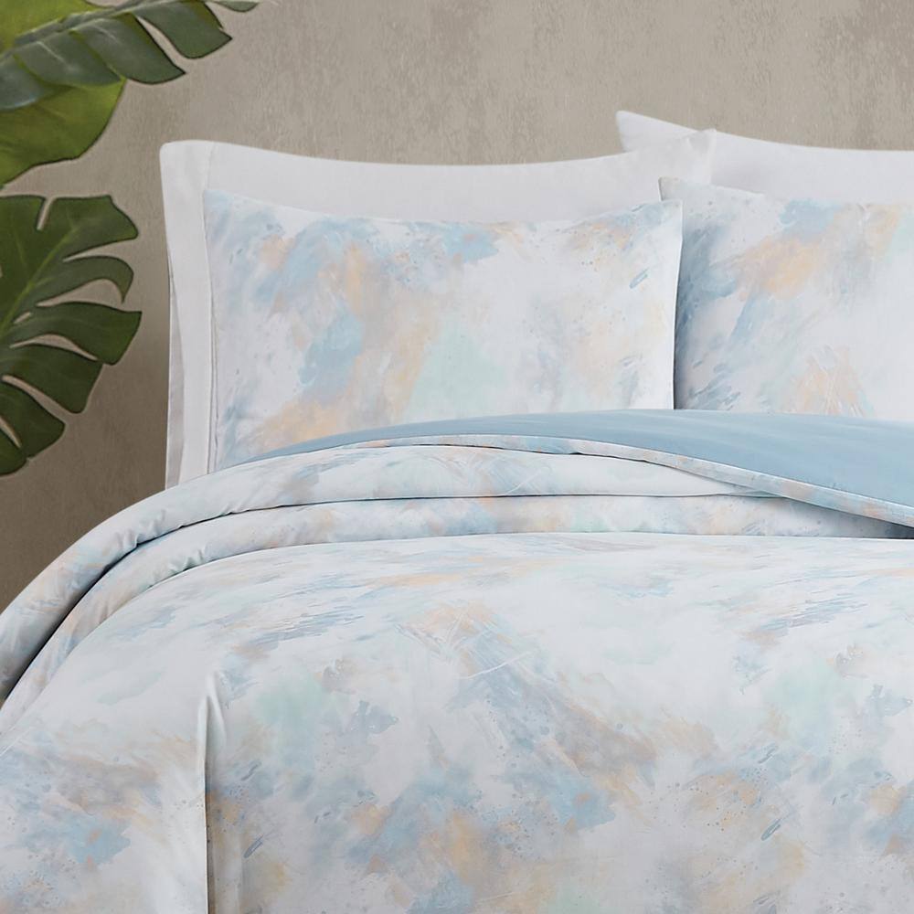 Twin White and Blue Microfiber Reversible Comforter Set