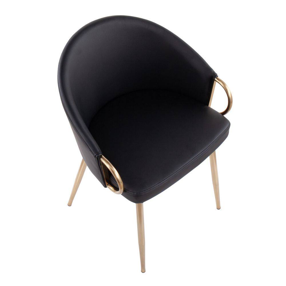 Black Faux Leather and Gold Metal Upholstered Dining Chairs, Set of 2