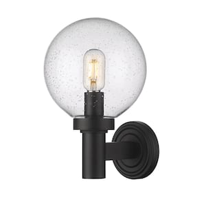 Broughton 1-Light Black Hardwired Cylinder Outdoor Wall Scone
