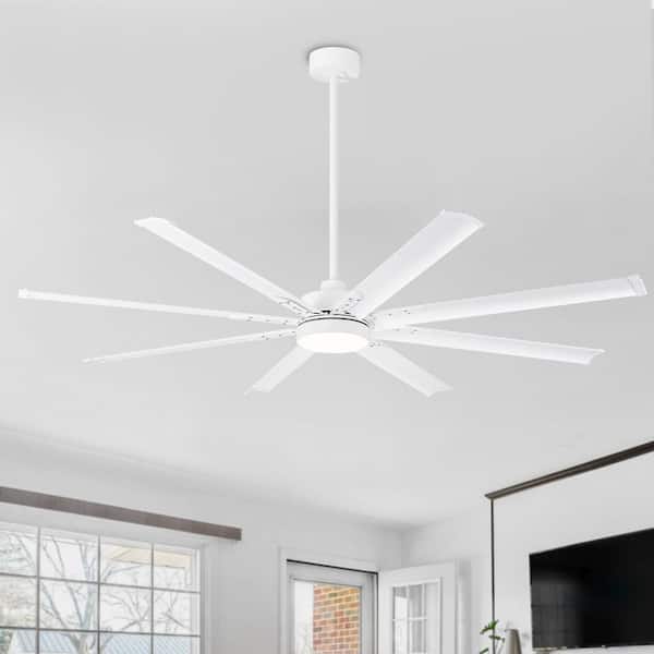 Barnn 72 in. White Ceiling Fan with 3-Color Light, 8 Aluminum Blades, DC Motor, 6-Speed Remote,Timer & Memory Function