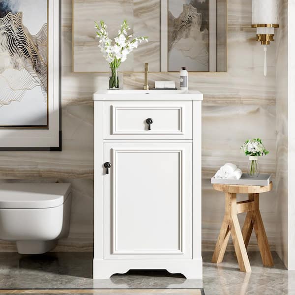 20 in. Freestanding White Bath Vanity with White Ceramic Top Soft-Close Doors and Adjustable Shelf