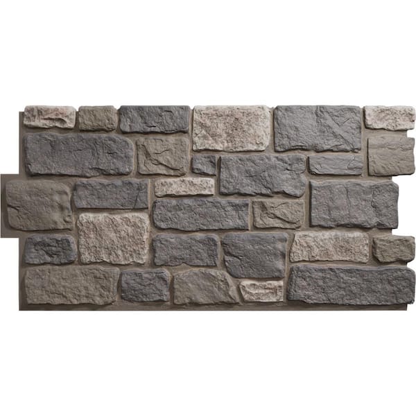 Ekena Millwork Everstone Cobblestone 23.75 in. x 48 in. Urethane Composite Faux Stone Panel Siding in Midnight Granite