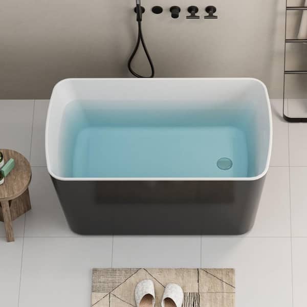 49 in. x 28 in. Acrylic Flat Bottom Soaking Bathtub with Overflow and Quick Drain in Black