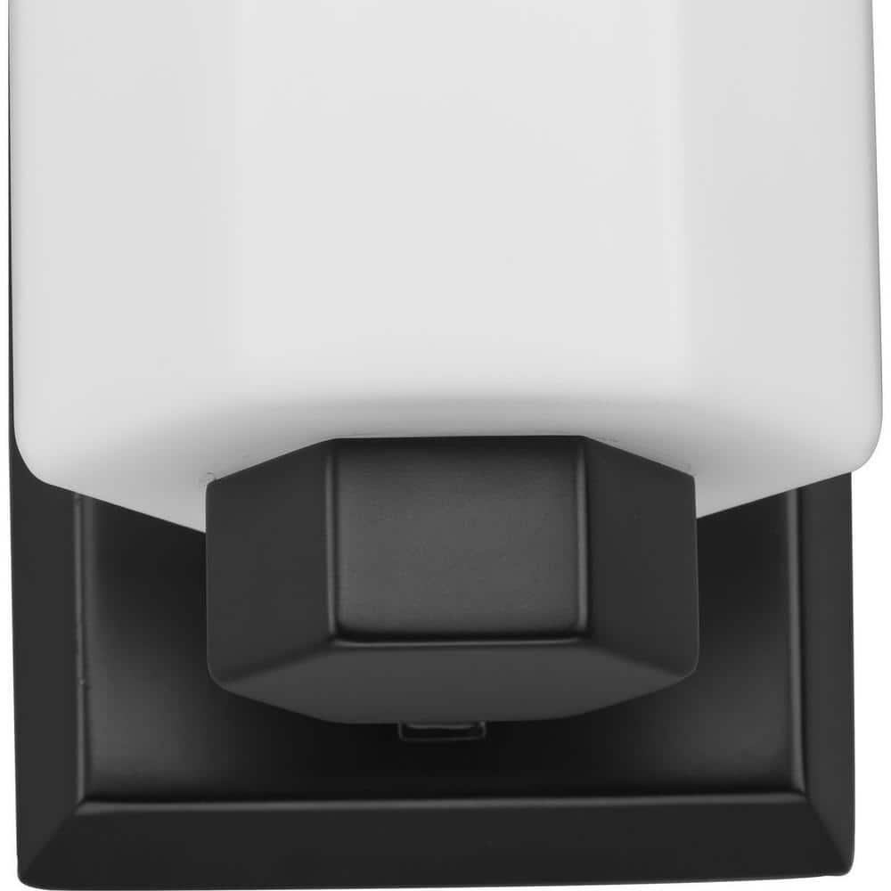 Estrada Matte Black Steel Vanity Light with Opal Glass Shade