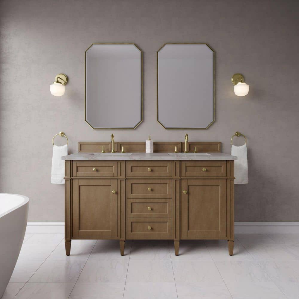 Brittany 60.0 in. Double Bath Vanity in Pecan with Victorian Silver Wireless Charging Quartz Top price history on PriceWatchPro