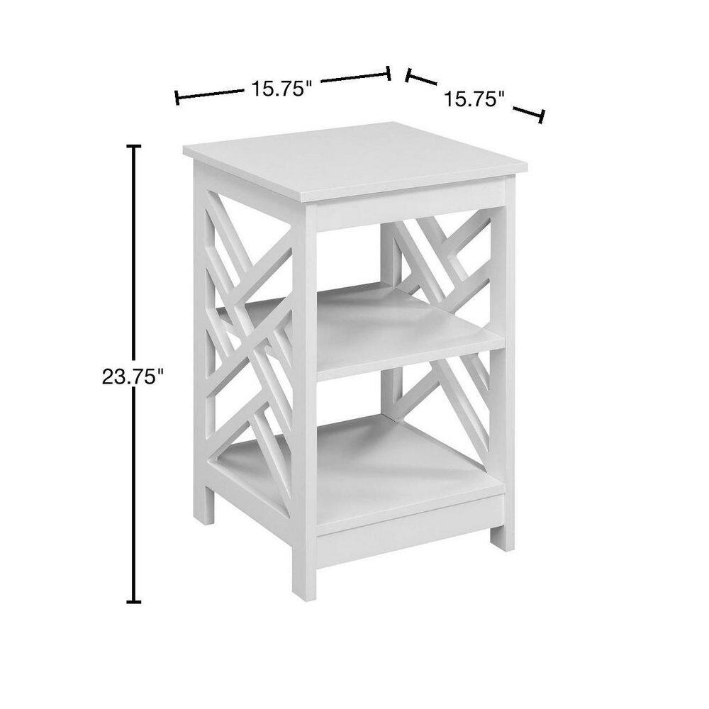Sleek White MDF Titan Geometric End Table with Storage Shelves