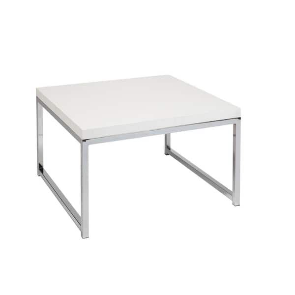 OSP Home Furnishings Wall Street 28 in. White Chrome Accent/Corner Table