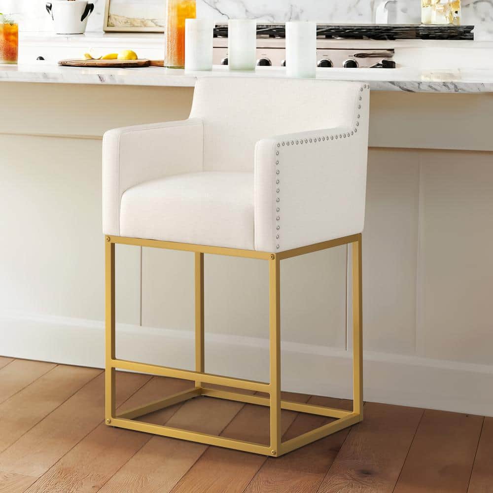 Hampton 26 in. Beige Modern Linen Upholstered Bar Stool Square Gold Metal Frame Counter Height Bar Stool price history on PriceWatchPro