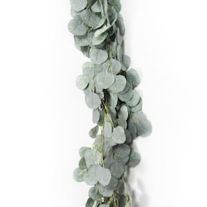 6 ft. Frosted Green Artificial Eucalyptus Silver Dollar Leaf Vine Hanging Plant Greenery Foliage Garland