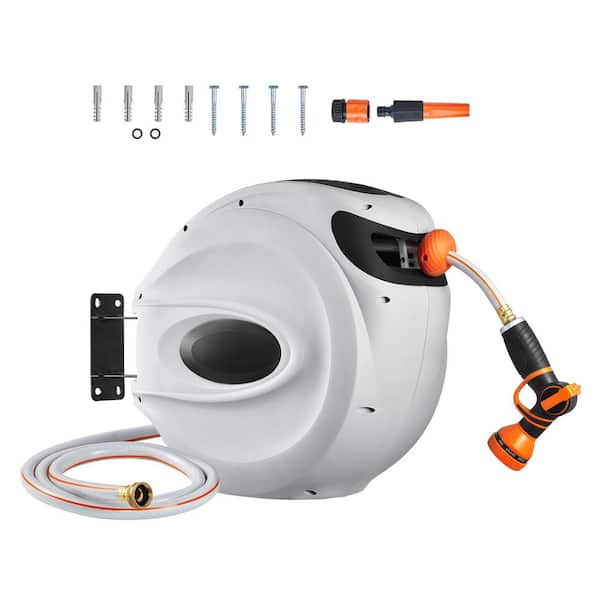 Retractable Hose Reel 1/2 in. Dia x 115 ft. Garden Water Hose Reel with 9-Pattern Nozzle, 180° Swivel Bracket