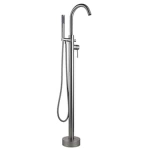 LB680005BN 1-Handle Freestanding Floor Mount Tub Filler Faucet with Hand Shower in Brush Nickel