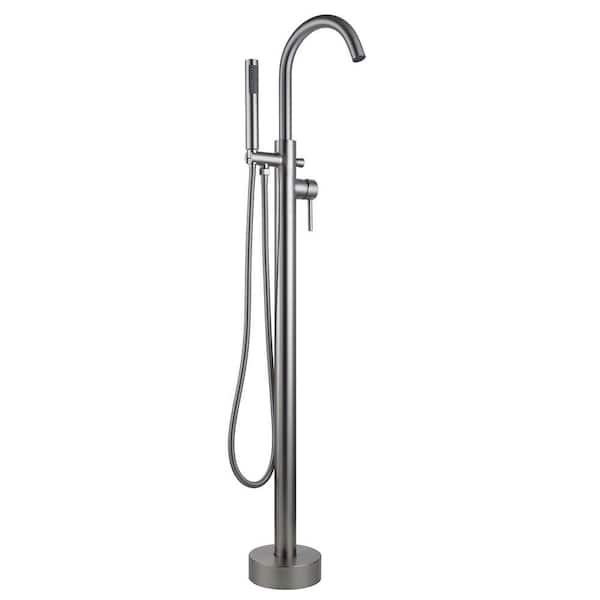 LANBO LB680005BN 1-Handle Freestanding Floor Mount Tub Filler Faucet with Hand Shower in Brush Nickel