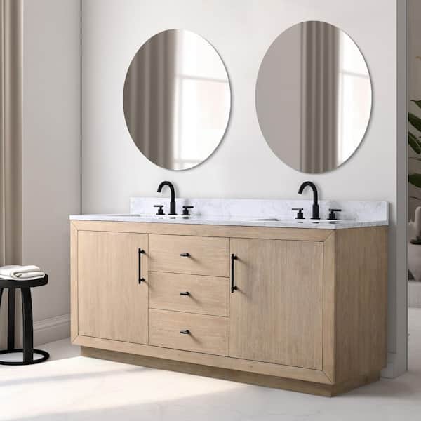 72 in. W x 22 in. D x 38 in. H Double Sink Bath Vanity in Light Wheat with Arabescato White Engineered Marble Top