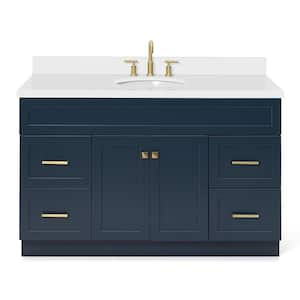 Hamlet 55 in. W x 22 in. D x 36 in. H Freestanding Bath Vanity in Midnight Blue with White Marble Top