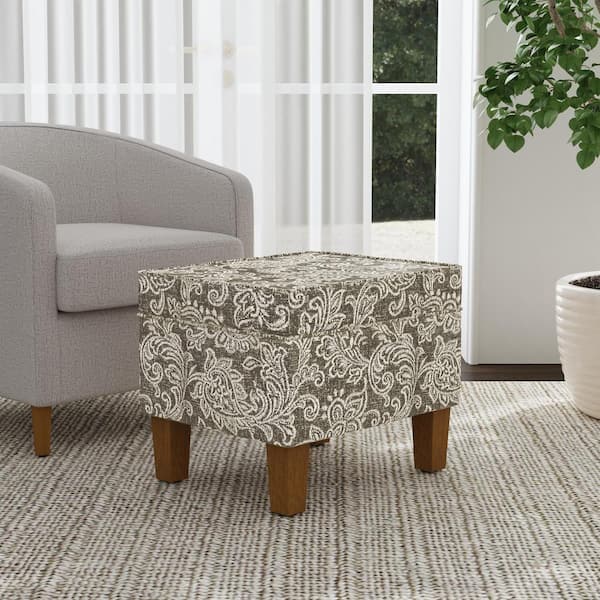 Brown Jacobean Polyester Rectangle Ottoman with Storage