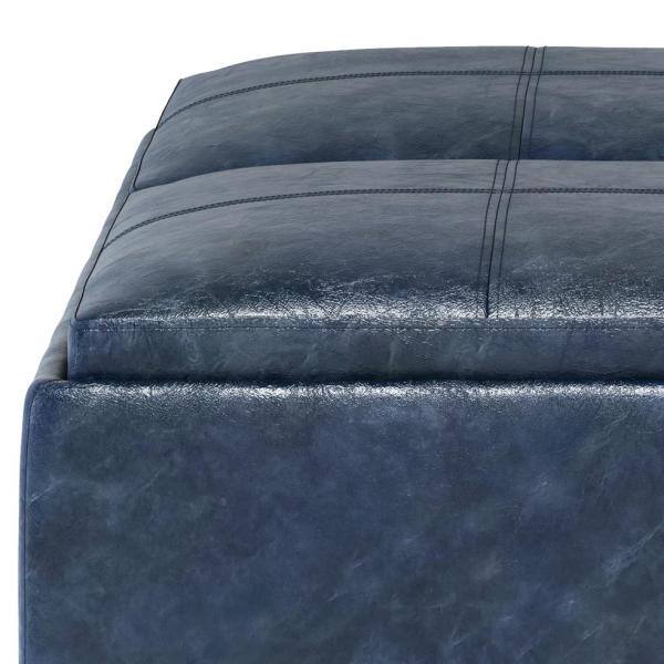 Avalon Denim Blue Square Storage Ottoman with Flip Trays