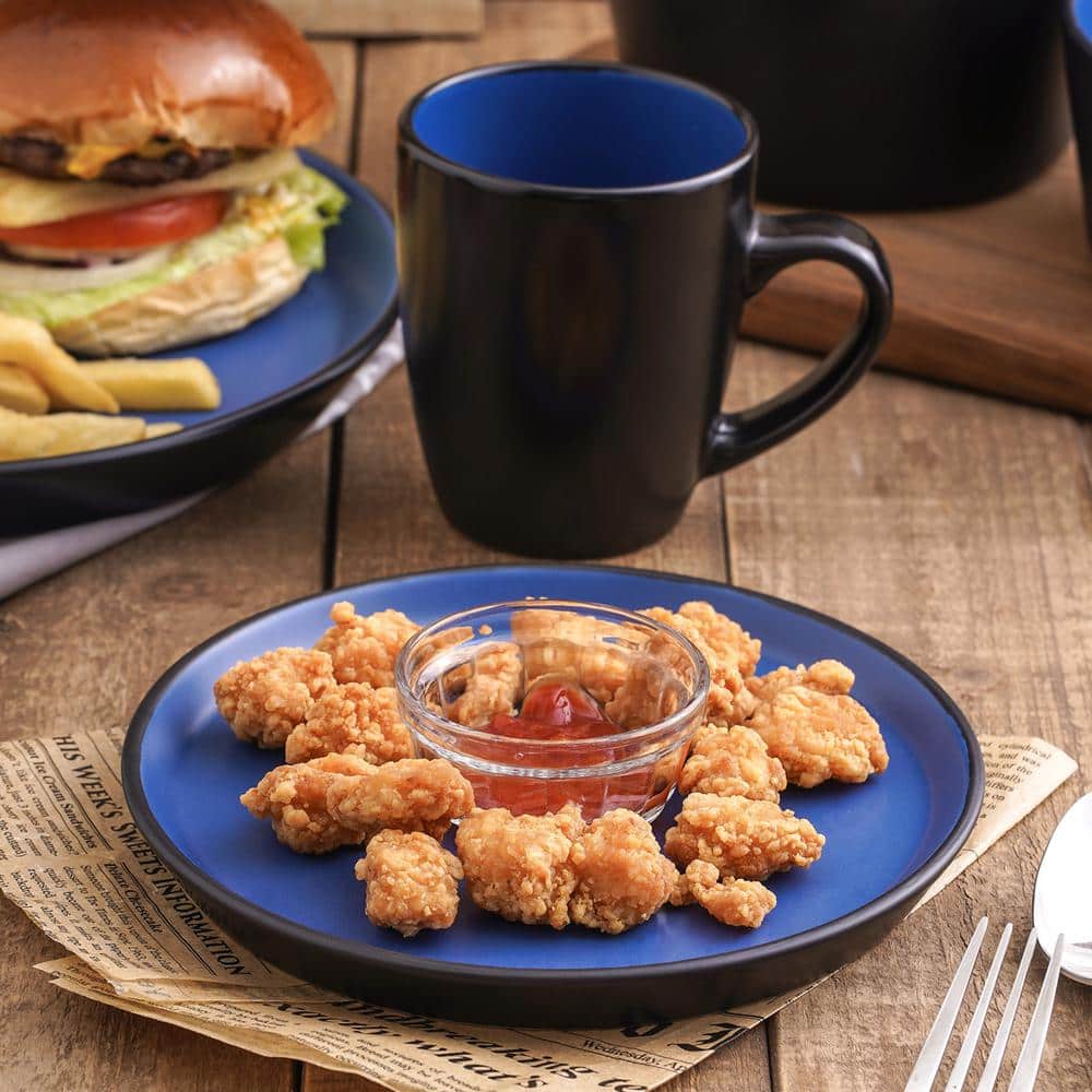 Blue and Black Ceramic 32-Piece Dinnerware Set, Service for 8