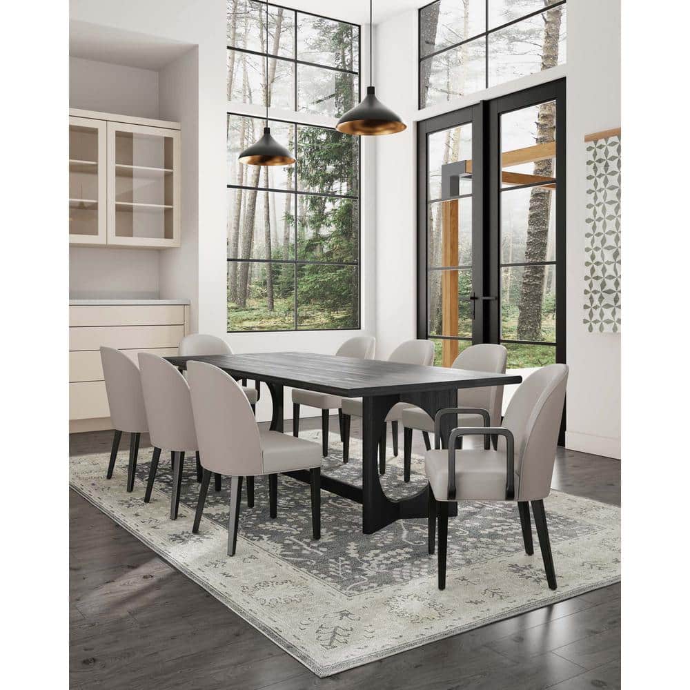 Hillman Light Gray Faux Leather Upholstered Arm Chair Set with Wood Frame