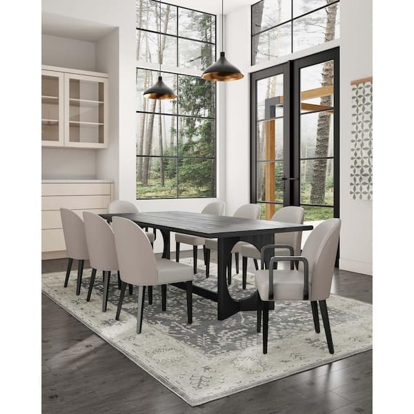 Manhattan Comfort Hillman Modern Light Gray Faux Leather and Velvet Upholstered Dining Chairs (Set of 8)