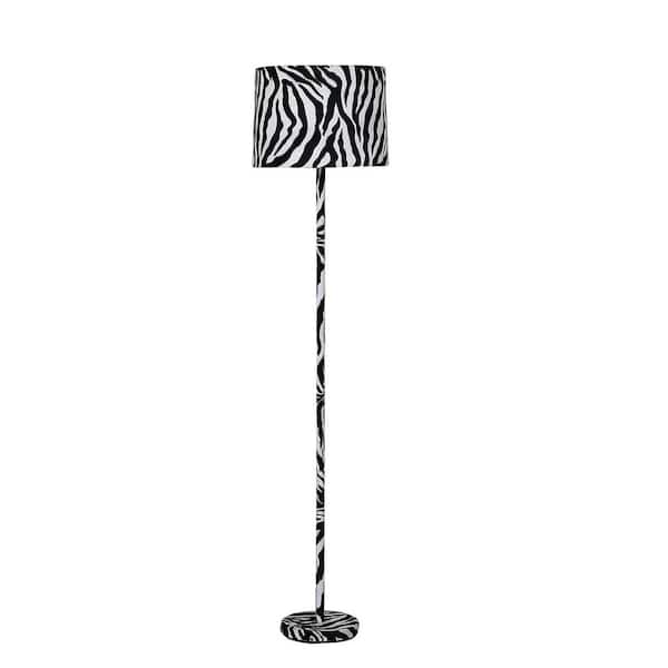 phyfalip 59 in. Black Zebra Print 1-Light Standard Floor Lamp with Fabric Drum Shade and Metal Base for Living Room, Bedroom