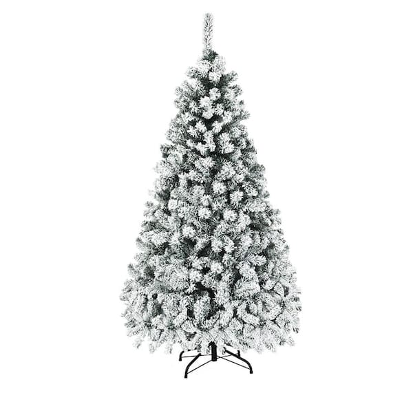 Gymax 6 ft. Pre-Lit Artificial Christmas Tree Snow Flocked Hinged Pine Tree  with Metal Stand GYM05802 - The Home Depot