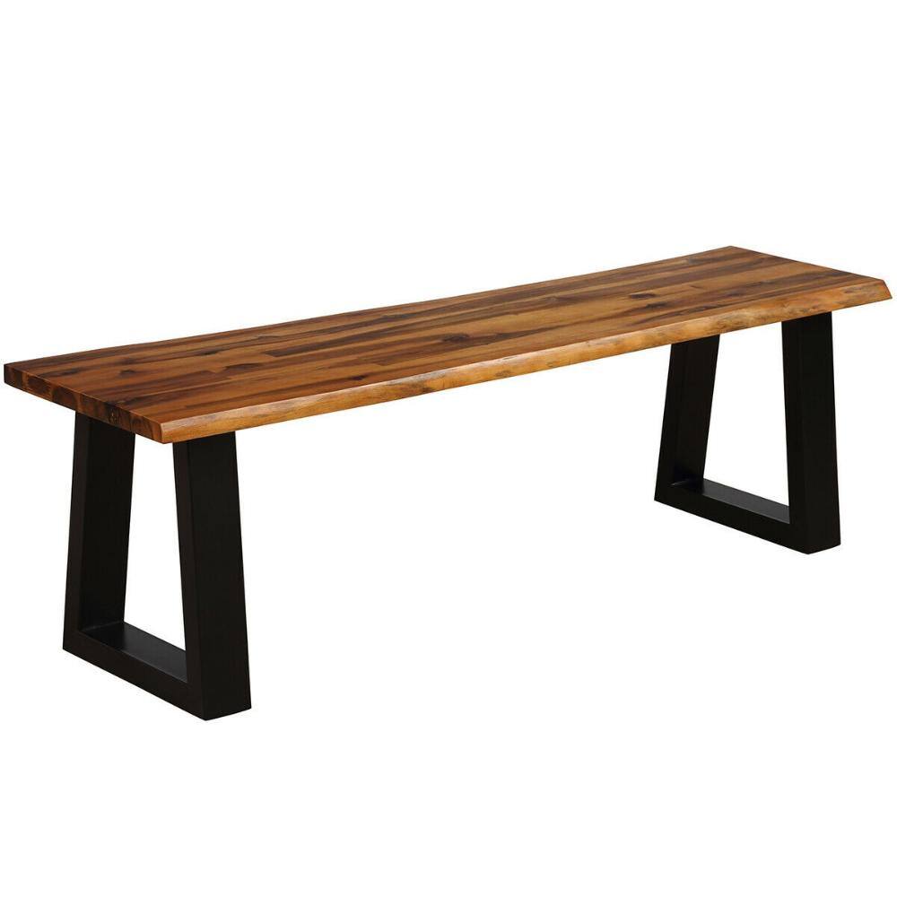 57.5 in. Acacia Wood and Metal Outdoor Dining Bench with 385 lb. Capacity, Natural