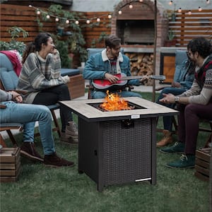 Square Metal 25 in. Height Fire Pit Table with Ceramic Tabletop 50,000 BTU with Cover