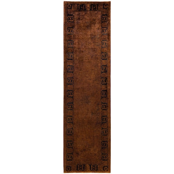 Overdyed Brown 3 ft. x 11 ft. Solid Wool Indoor Runner Rug