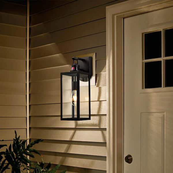 Matte Black Motion Sensing Dusk to Dawn Hardwired Outdoor Wall Lantern Sconce with Adjustable Sensitivity and Timer