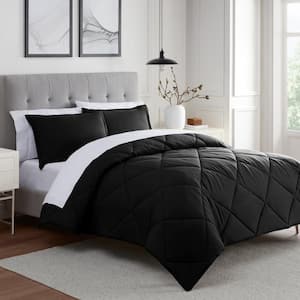 Sleep Solutions Hall 3-Piece Black Solid Polyester Full/Queen Comforter Set