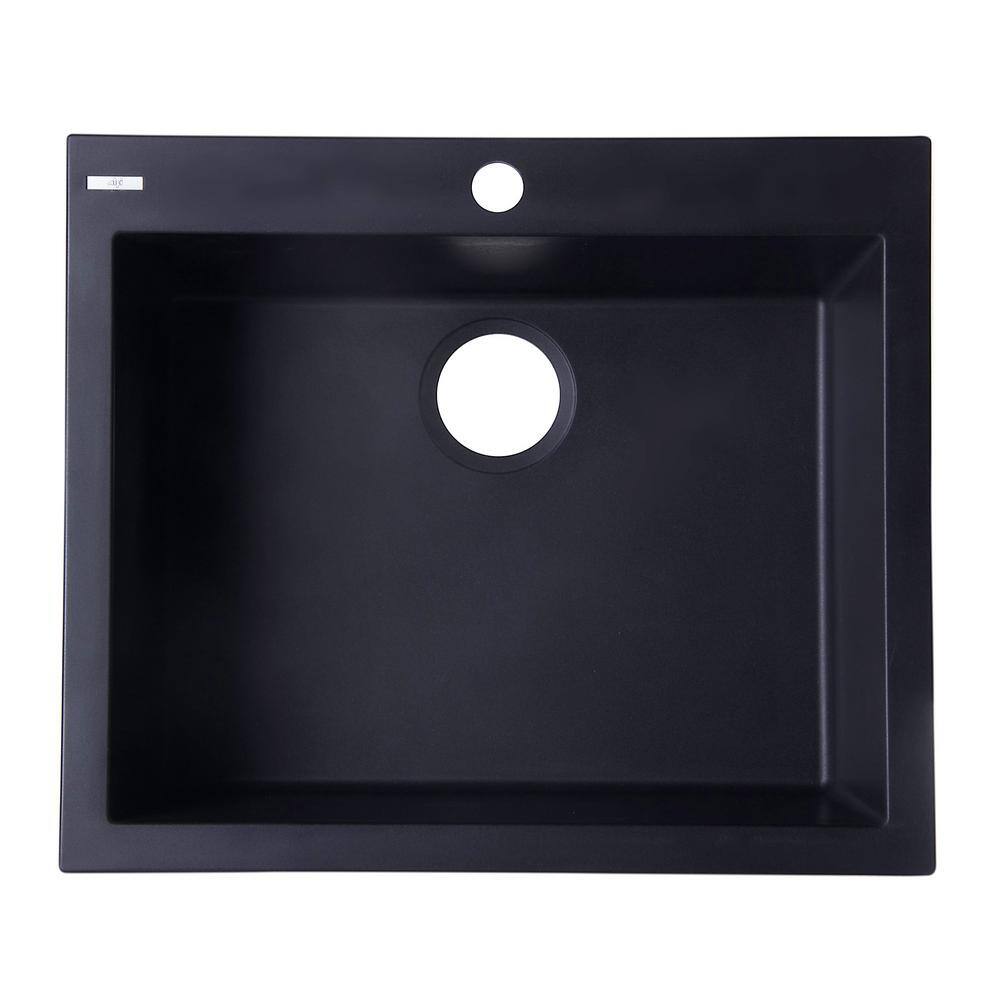 24'' Black Granite Single Bowl Drop-In Kitchen Sink