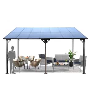 10 ft. x 10 ft. Gray Outdoor Pergola Gazebo, Wall-Mounted Lean to Metal Awning Gazebo with Roof, Large and Heavy Duty