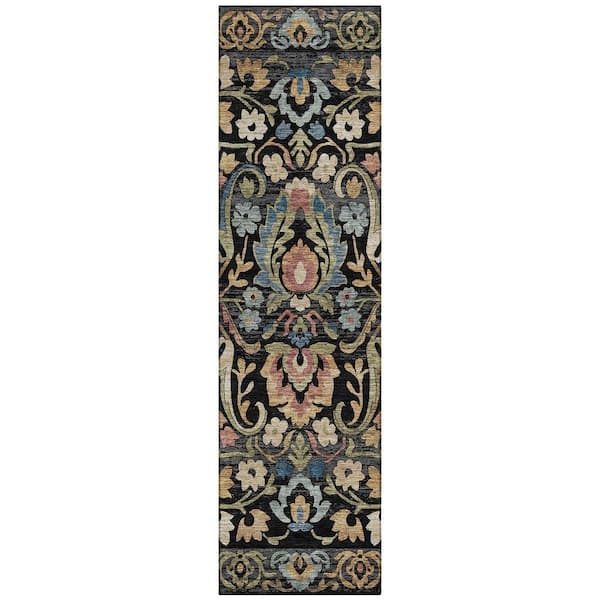 Chantille Machine Washable Indoor/Outdoor Abstract ACN2193 Black 2 ft. 3 in. x 7 ft. 6 in. Runner Rug