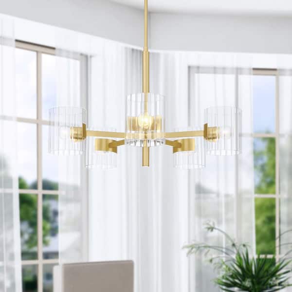 Designers Fountain Aries 5-Light Brushed Gold Transitional Sputnik Chandelier for Dining Areas with No Bulbs Included