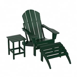 Angel Classic Plastic Dark Green Adirondack Chair with Ottoman and Side Table Set (3-Piece)