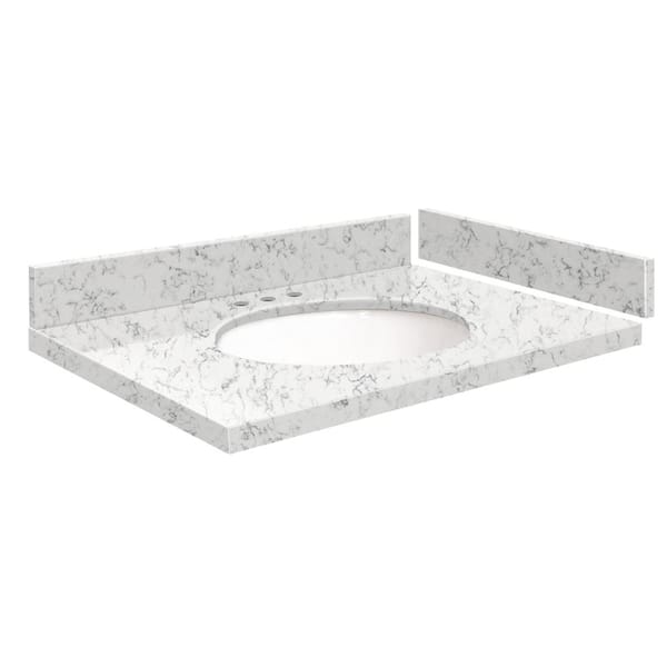 Transolid Silestone 28 in. W x 22.25 in. D Qt. White Round Single Sink Vanity Top in Lyra