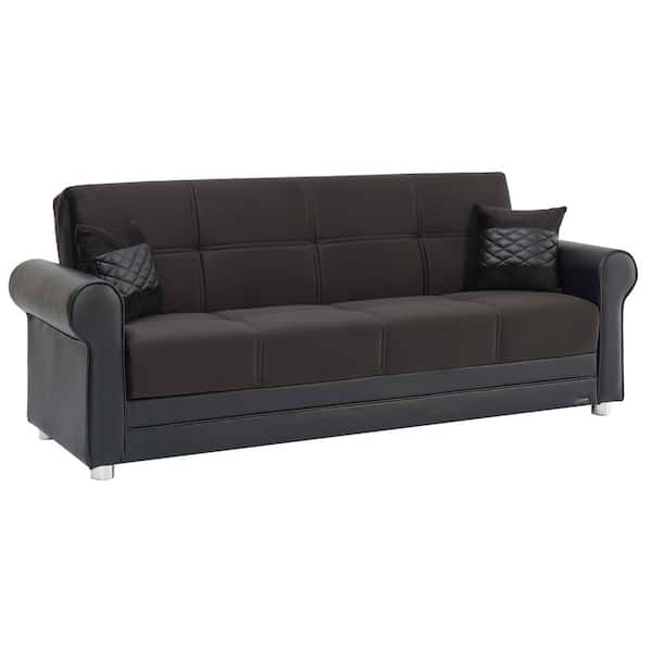 Ottomanson Eternal Collection Convertible 89 in. Black Microfiber 3-Seater Twin Sleeper Sofa Bed with Storage