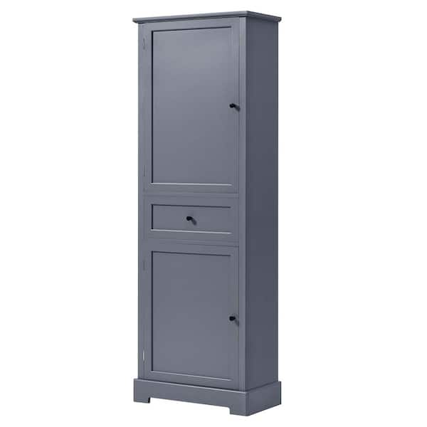 FUNKOL 22.24 in. W x 11.81 in. D x 65.15 in. H Gray Tall Bathroom Storage Linen Cabinet with 2 Doors, Drawer, Adjustable Shelf
