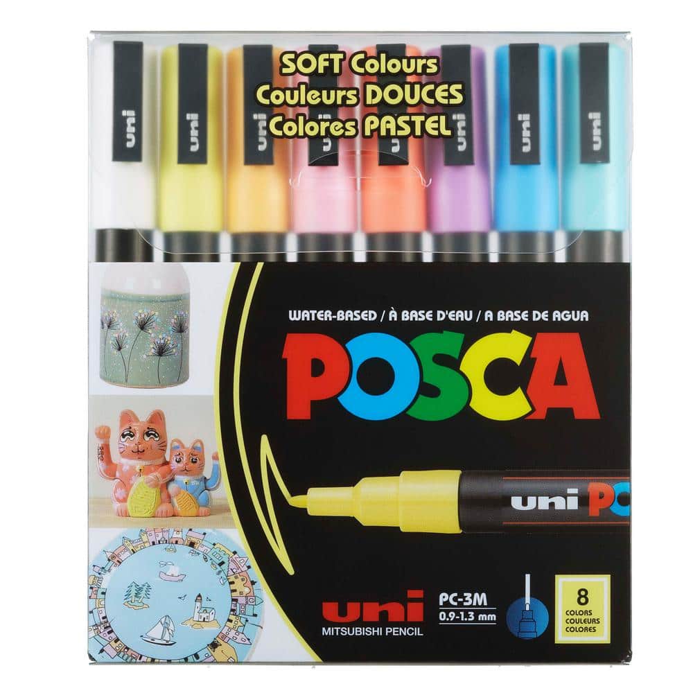 Uni Posca Paint Marker Sizes 1M, 3M and 5M White, 3 Pen Total
