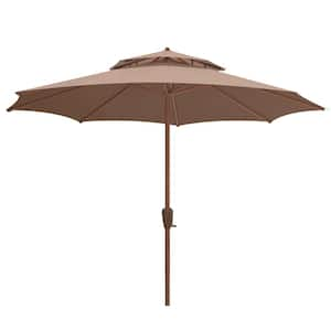 9ft. Titanium Steel Non-Tilt Hand Crank Market Umbrella in Saddle Brown