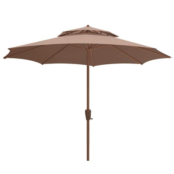 TWT 9ft. Titanium Steel Non-Tilt Hand Crank Market Umbrella in Saddle Brown