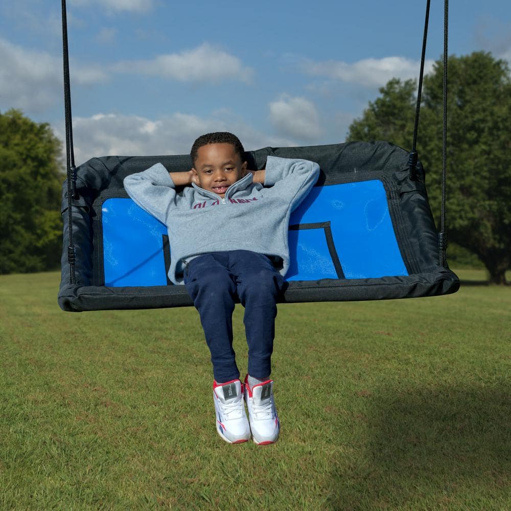 Blue and Black Heavy-Duty Rectangular Platform Swing with Steel Frame