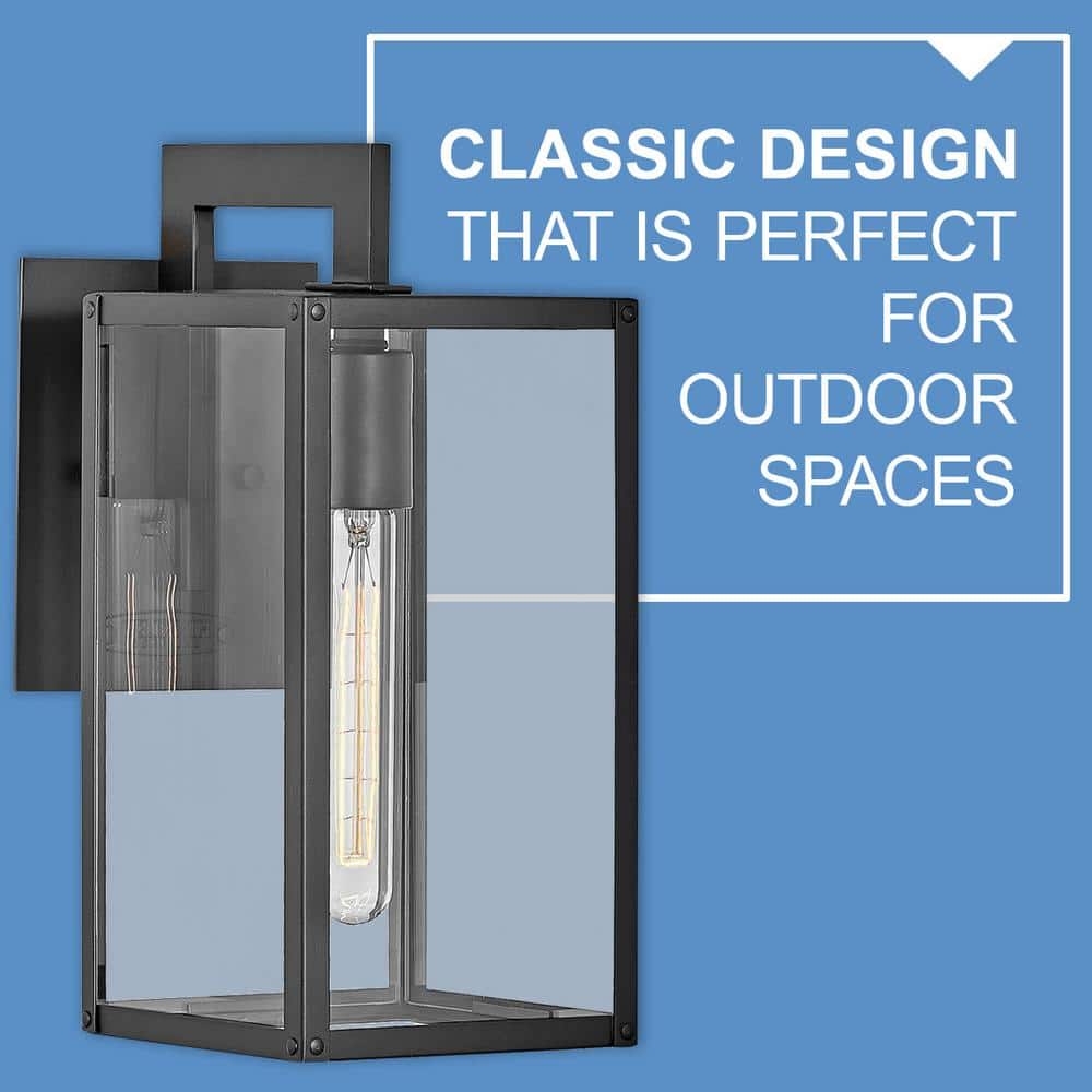 Black Aluminum Outdoor Wall Sconce with Clear Glass Panels
